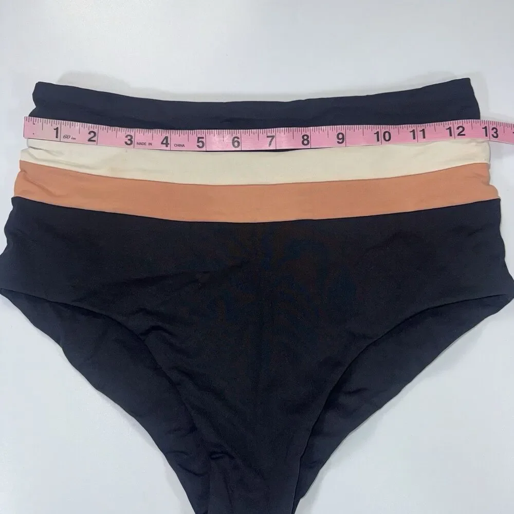 L*Space Rebel Stripe Top Portia Stripe High Waist Bikini Bottom Medium Black USA